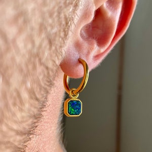 Mens Earrings - Opal Dangle Earring - Mens Gold Dangle Hoop Earrings - Silver Earrings For Men, 18K Gold Earring With Gemstone, Mens Jewelry