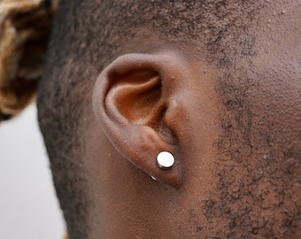 Mens Earrings, Mens 6mm Stud Earrings, Round Stainless Steel