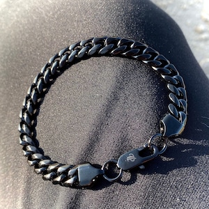 Black Bracelet Men, Mens Bracelet 8mm Thick Cuban Link Chain Bracelet - Mens Jewelry, Silver Bracelet Chains for Man - By Twistedpendant