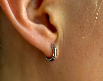 Mens Silver Earrings - 925 Sterling Silver 12mm Mens Hoop Earrings - Hoops for Men - Earring Sets - Huggie Earrings for Men - Mens Jewelry