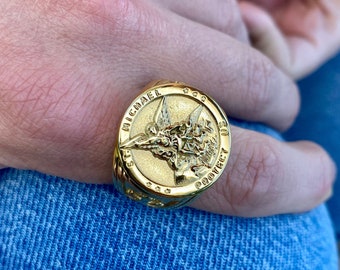 Anillo de oro para hombre, anillo de sello de oro de 18 k para hombre, anillo de hombre de oro, anillo de protección de San Miguel, anillos de oro para hombre, joyería para hombre - por Twistedpendant