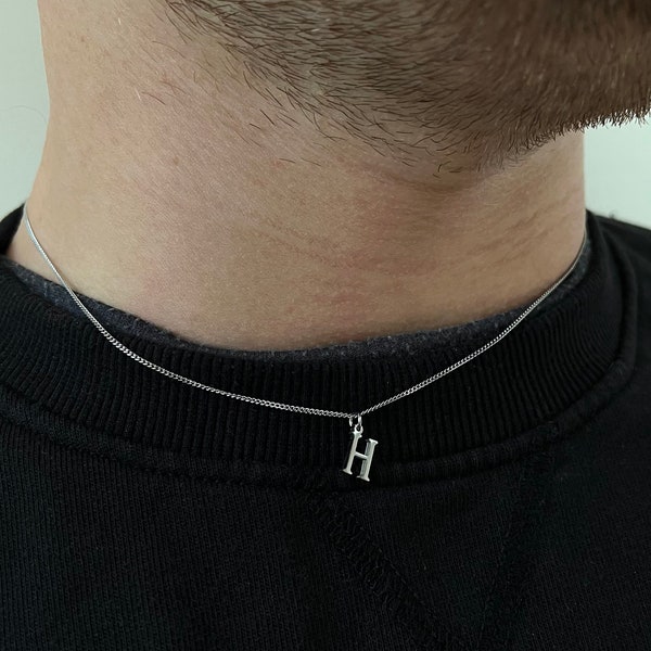 Mens Initial Necklace, Minimalist Initial Necklace For Men - Personalised Stainless Steel Chain Initial - Letter Necklace - Mens Jewelry