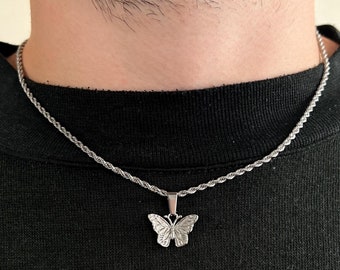 Collana da Donna in Argento Sterling 925 a Forma di Farfalla con Pendente a Forma di Farfalla, Catena con Catenina a Catena Corta a zirconi cubici,BLCE-02