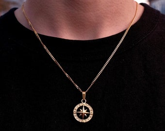 18K Gold Necklace, Gold Compass Necklace North Star Pendant Mens Stainless Steel Gold Chain Necklace, Mens Jewellery - By Twistedpendant