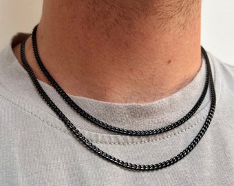 Collier chaîne noire 3 mm, chaîne gourmette noire pour homme, chaînes en argent/chaîne en or, collier noir pour homme - Bijoux homme - Par Twistedpendant