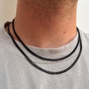 3mm ブラックチェーンネックレス、メンズ ブラックカーブチェーン、シルバーチェーン/ゴールドチェーン、メンズブラックネックレス - メンズジュエリー - Twistedpendant