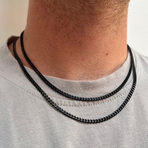 3mm Black Chain Necklace, Mens Black Curb Chain, Silver Chains / Gold Chain, Black Necklace For Men - Mens Jewelry - By Twistedpendant