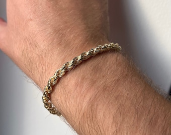 Bracelet homme en or 23 carats, chaîne de corde de 5 mm, lien de corde de bracelet en or véritable, chaînes de bracelet en or pour homme - Bijoux pour homme