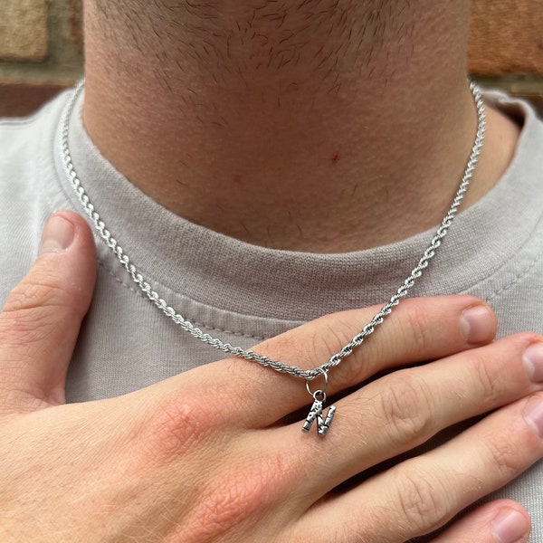 Tiny Silver Initial Necklace For Men - Mens Initial Letter Pendant Necklace - Mens Jewelry - Initial Chain Men - Gold Letter Necklaces Gifts