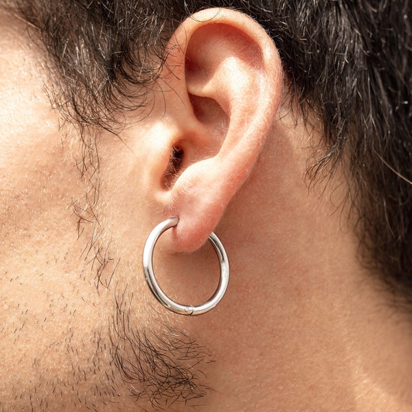 Pendientes de aro de plata para hombre - Pendientes de aro para hombre - Pendientes grandes para hombre - Pendientes de aro de oro de 25 mm - Joyería para hombre - Por Twistedpendant