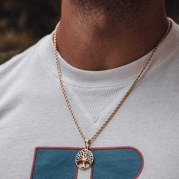 Mens Necklace - Gold Tree Of Life Pendant Men - Round Gold Necklace / Silver Tree Symbol Pendant Necklace - Mens Jewellery By Twistedpendant