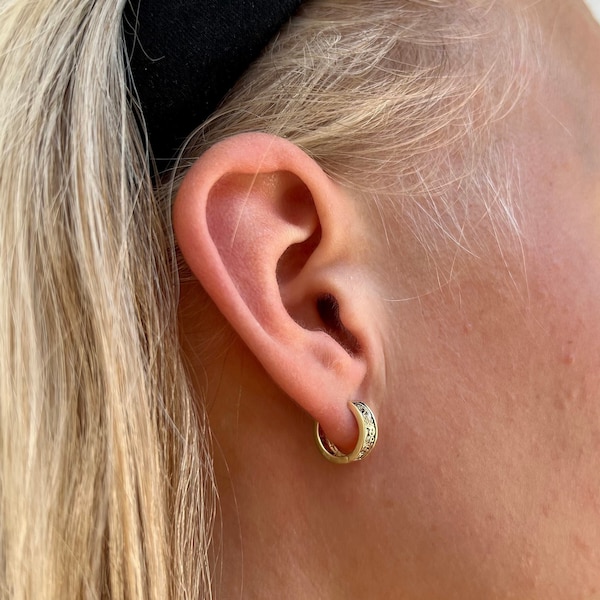 18-karätige Goldcreolen, klobige, gemusterte Goldcreolen im Vintage-Stil für Damen, dicke Creolen aus Sterlingsilber, Mini-Goldcreolen als Geschenk