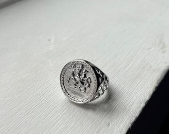 Mens Ring - Silver Saint George Sovereign Ring For Men - Silver Signet Ring Men - Chunky Silver Ring - Mens Jewelry By Twistedpendant