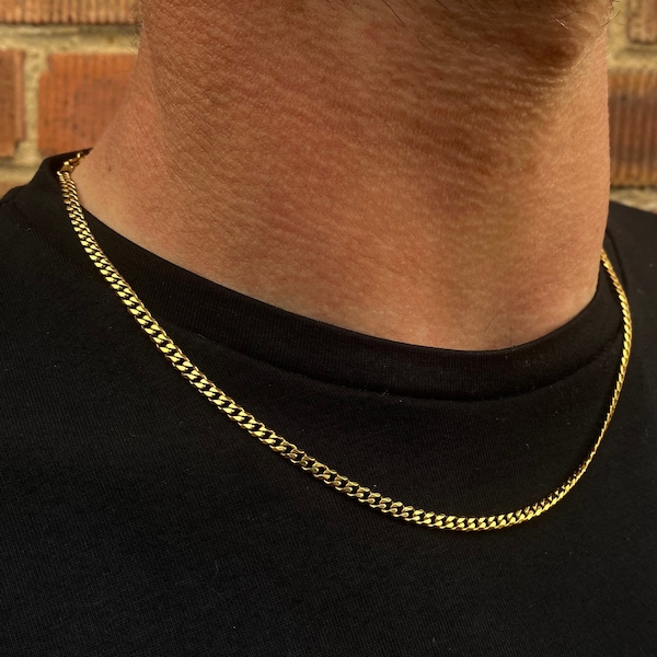 3mm Gold Chain Necklace, Short 16"- 20" Thin Choker Necklace Chain, Mens Gold Curb Chain, Gold Chains, Mens Jewelry - By Twistedpendant