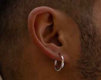 Mens Earrings - Large Silver Hoop Earrings - 18mm Hoop Earrings For Men in Silver or 18K Gold - Mens Jewellery - Christmas Gifts Him