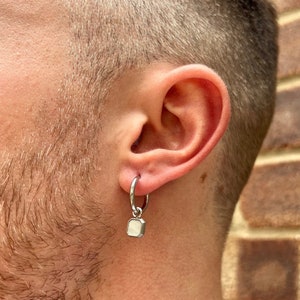 Mens Earrings - Silver Dangle Earrings For Men - Mens Pearl Drop Dangle Earring - Mens Jewelry - Mens Silver Hoop Earrings By Twistedpendant