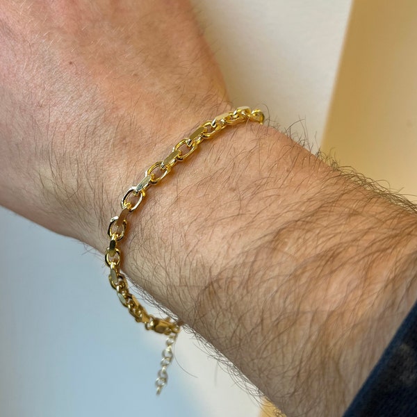 Mens Bracelet - Gold Rolo Bracelet Men - Mens Gold Bracelet Chain - Italian 925 Sterling Silver 23K Gold Plated Bracelet For Men Jewelry