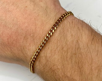 18k Gold Mens Bracelet Chain 3mm Cuban Link Curb Chain Bracelet For Mens, Gold Bracelet For Women, Gold Chains Mens By Twistedpendant