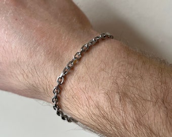 Mens Bracelet Rolo Chain, 4mm Mens Silver Bracelet Link, Boys Silver Bracelet Men, Mens Jewelry - Mens Chain Bracelet - By Twistedpendant