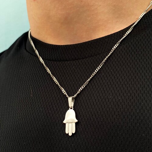 Mens Silver Hamsa Necklace Hamsa Necklace Evil Eye Etsy