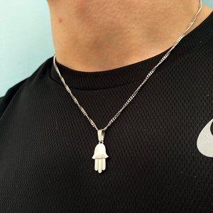 Silber Herren Halskette Hamsa Anhänger Evil Eye Layered Halskette für Herren Halskette Herren Goldketten Hamsa Hand Charm - Von Twistedpendant