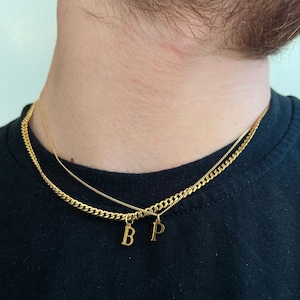 Collier avec initiales en or pour homme, pendentif initiale de A à Z - Chaîne en or pour homme avec initiales - Pendentifs lettres initiales minimalistes pour homme - Cadeaux homme