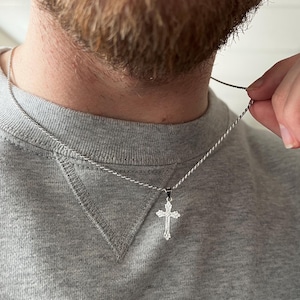 Silver Cross Necklace For Men, Silver Mens Cross Necklace, Small 925 Silver Pendant Cross, Vintage Cross Pendant - Mens Jewellery
