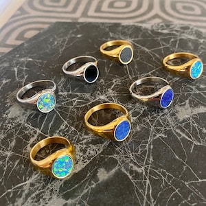 Mens Ring - 18K Gold Signet Ring For Men - Onyx Signet Ring -  Mens Pinky Ring - Mens Jewelry - Opal Ring Men - Lapis Lazuli Ring Gifts UK