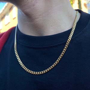 18k Gold Chain Necklace Mens Chains Cuban Curb Thick 5mm Gold Plated Stainless Steel Mens Gold Chain, Mens Jewelry -  By Twistedpendant