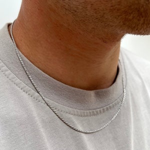 Mens Necklace - 925 Sterling Silver Rope Chain - Mens Silver Rope Chain Necklace - Rhodium Necklace Chain For Men - Mens Jewelry Gifts UK