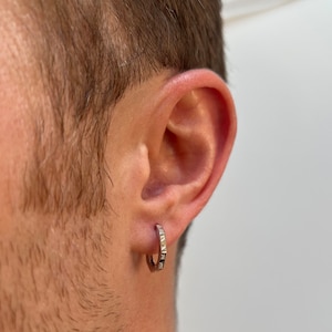 Mens Earrings - Thin Silver Hoop Earrings Men - Mens Skinny Roman Numeral Hoop Earrings - Octagon Hoop Earrings For Men By Twistedpendant
