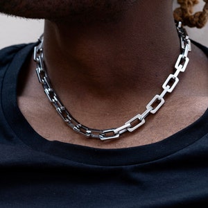 Mens Choker Necklace, Mens Silver Choker Chain, Thick Silver Chain Necklace Men, Heavy Stainless Steel Silver Chain, Chain Choker Men