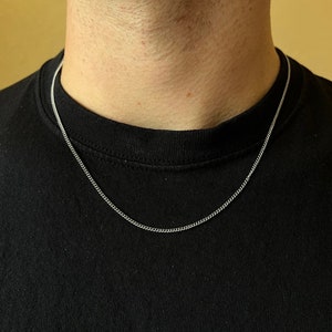 Thin Silver Chain - 2mm Silver Curb Connell Chain Necklace - Mens Chain / 18K Gold Cuban Chain, Mens Gold Stainless Steel Chain Gift For Him