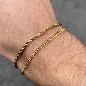 Pulseira de ouro 18K masculina, pulseira masculina com corrente de corda de 2,5 mm, pulseira fina de ouro com elo cubano, correntes de pulseira de ouro para homens - Por Twistedpendant
