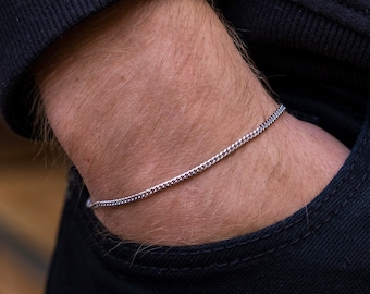 Mens Bracelet - 2mm Thin Silver Bracelet Men - 925 Sterling Silver Cuban Link - Silver Chain Bracelet - Mens Jewelry - By Twistedpendant