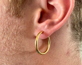 Anniversary Gift For Mens 14K Yellow Gold Plated Silver Huggie Hoop  Earrings  Inox Wind
