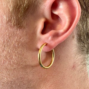 Mens Gold Hoop Earrings - Gold Earrings Steel Mens Hoop Earrings, Hoops for Men, Large Gold Hoops, Mens Jewelry - By Twisgtedpendant