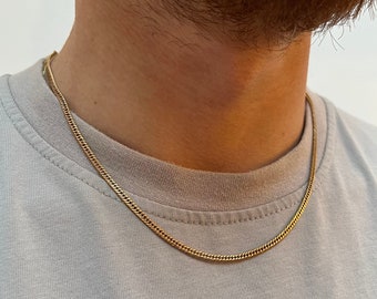 Collana da uomo - Catena sottile in oro - Catena a maglie piatte in oro - Catene in oro da uomo - Gioielli da uomo - Regali per lui - Catena da 3 mm per regali da uomo