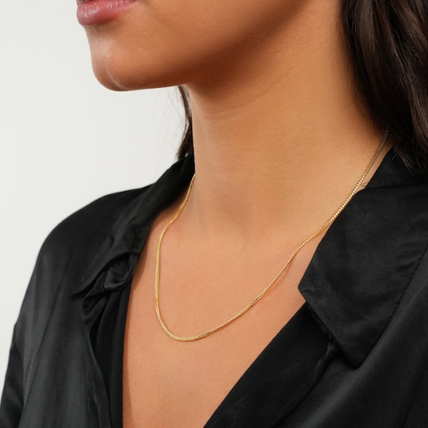 23K Gold 2mm Miami Cuban Chain For Women / Her - Thin Gold Necklace - Dainty Gold Chains - Italian Made Sterling Silver Chain - Womens Gifts