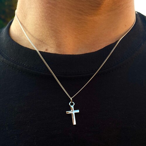 Mens Necklace Sterling Silver Cross 