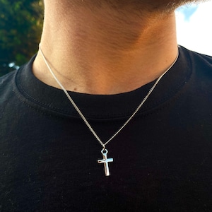 Mens Necklace, Sterling Silver Cross Necklace - Silver Pendants Men, Cross Necklace Men, Silver Crucifix Pendant Chain- By Twistedpendant