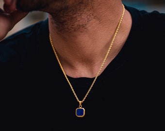 18K Gold Necklace Lapis Lazuli Stone Pendant, Mens Necklace Royal Blue Gold Pendant Mens Necklace Pendant - By Twistedpendant