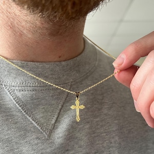 Gold Cross Necklace For Men, Mens Cross Necklace, Small Gold Plated 925 Silver Pendant Cross, Vintage Cross Pendant - Mens Jewellery