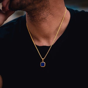 18K Gold Necklace Lapis Lazuli Stone Pendant, Mens Necklace Royal Blue Gold Pendant Mens Necklace Pendant - By Twistedpendant