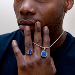Mens Necklace - Lapis Lazuli Necklace For Men - Silver / 18K Gold / Black Pendant Necklace - Mens Jewelry - Silver Chain Pendant - Mens Gift