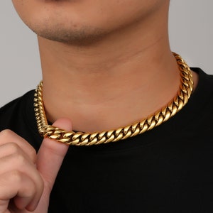 Gold Necklace Chain, Chunky 12mm Gold Plated Stainless Steel Necklace,  Mens Gold Chain, Mens Jewelry - By Twistedpendant