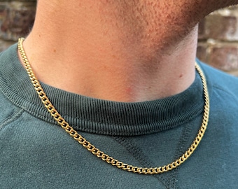 Mens Gold Cuban Chain, 4mm Gold Necklace Men - Thin Gold Chain - Mens Jewellery Gifts For Him - Curb Chain For Men - By Twistedpendant