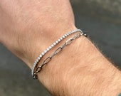 Mens Bracelet, Thin Silver Tennis Bracelet Chain, 2mm