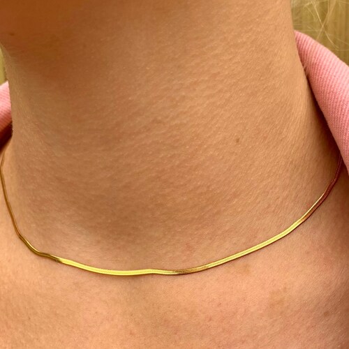 18K Gold Snake Chain Necklace 2mm Flat 