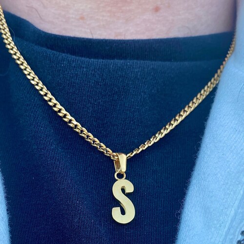 Mens Initial Necklace Gold Letter S 